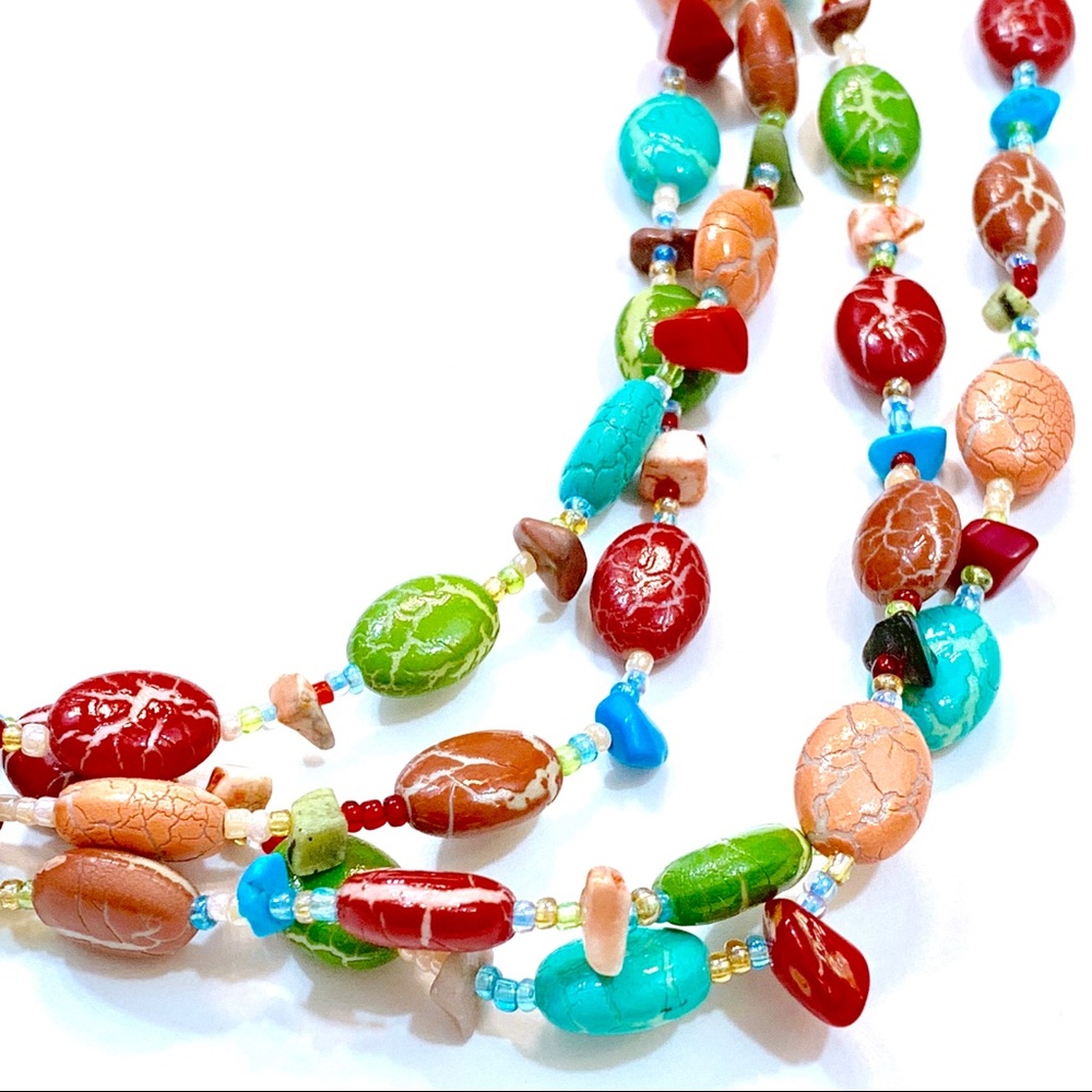 EsMor Crackle Beaded Multi Strand Necklace EUC